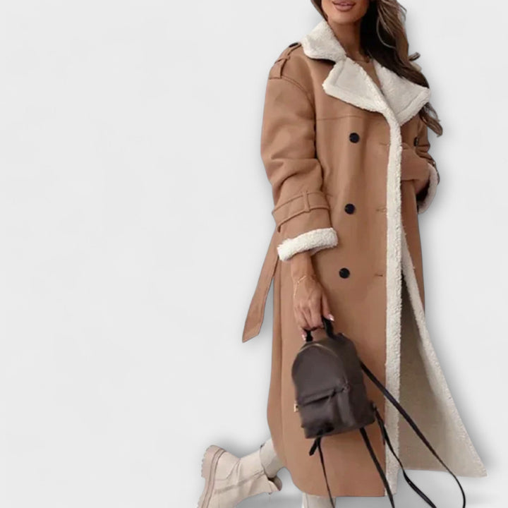 Maria – Long classic cardigan with fleece lining and teddy collar