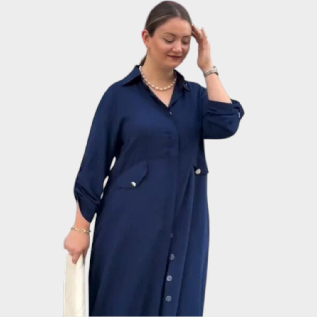 Relaxed Button-Down Midi Shirt Dress