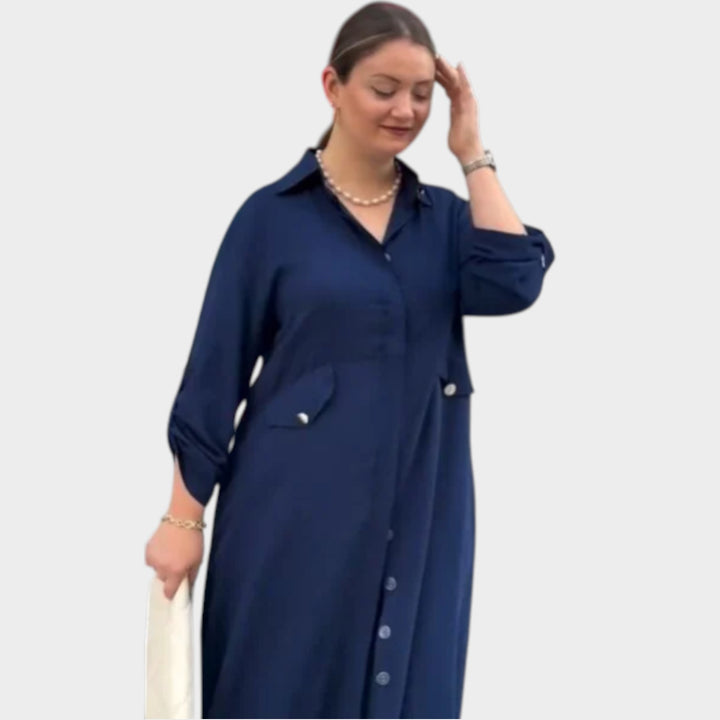 Relaxed Button-Down Midi Shirt Dress