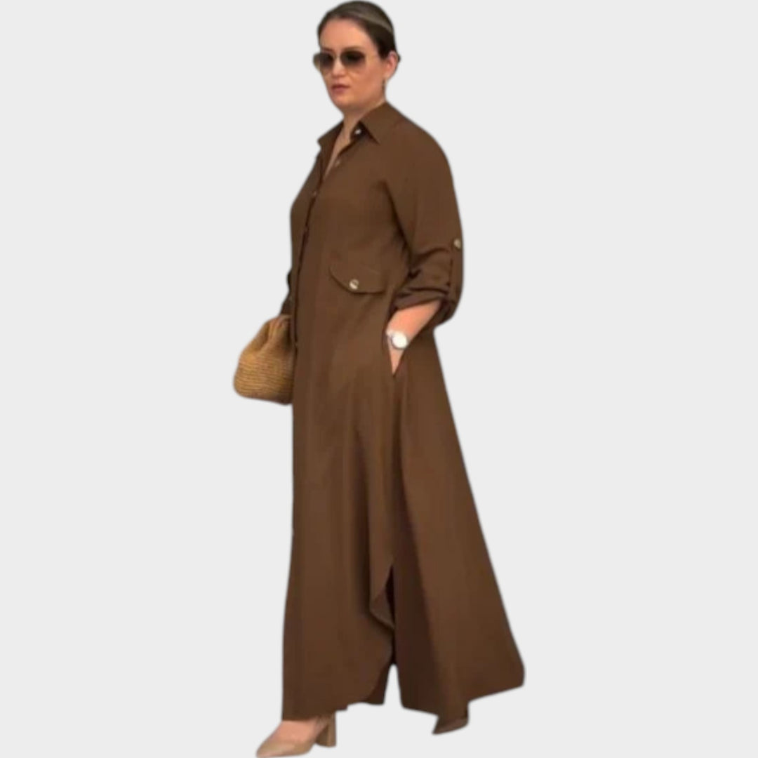 Relaxed Button-Down Midi Shirt Dress