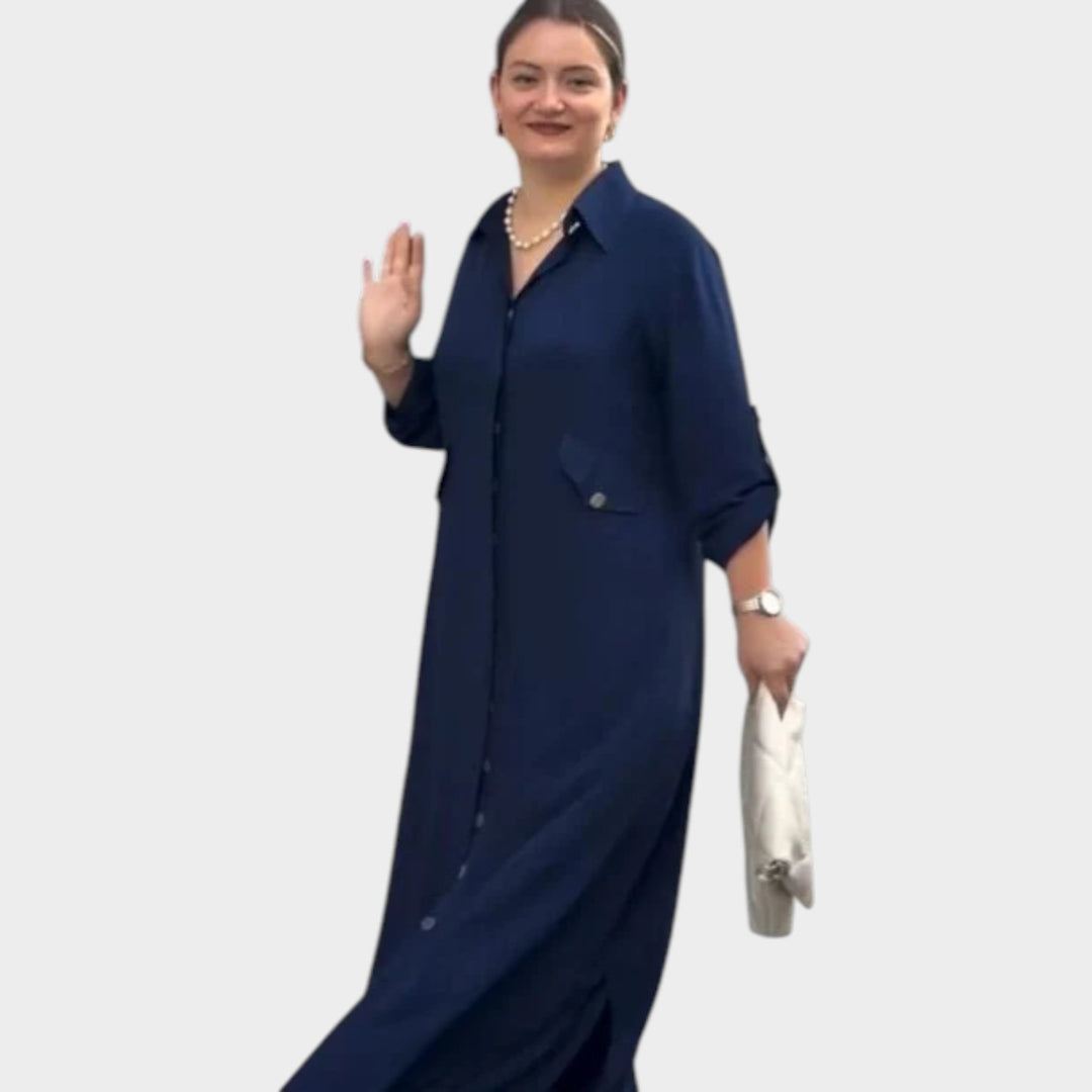 Relaxed Button-Down Midi Shirt Dress