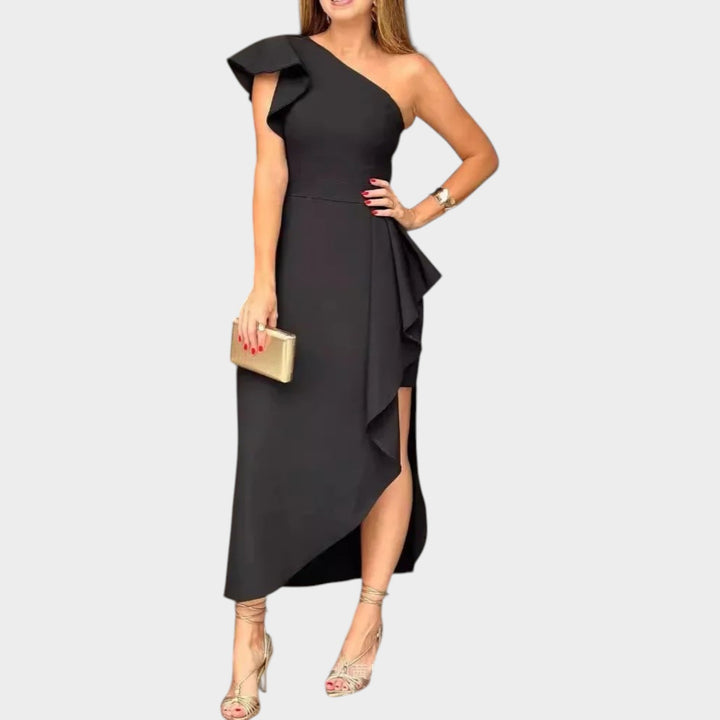 One-Shoulder Ruffle Midi Dress