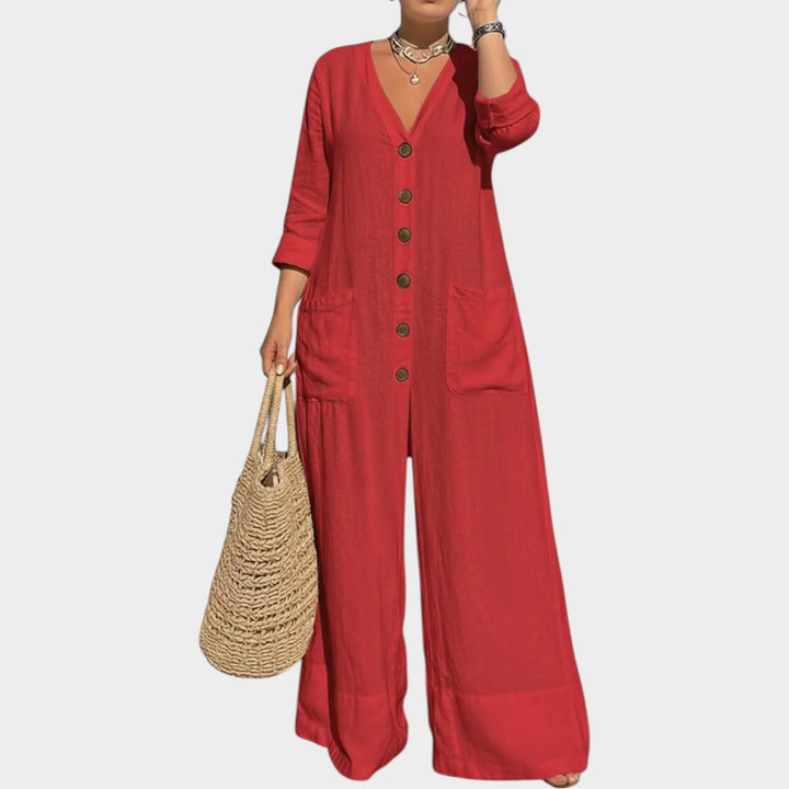 Relaxed Button-Front Wide-Leg Jumpsuit