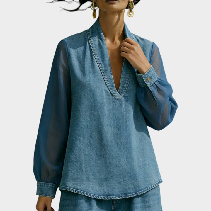 Modern V-Neck Denim Set