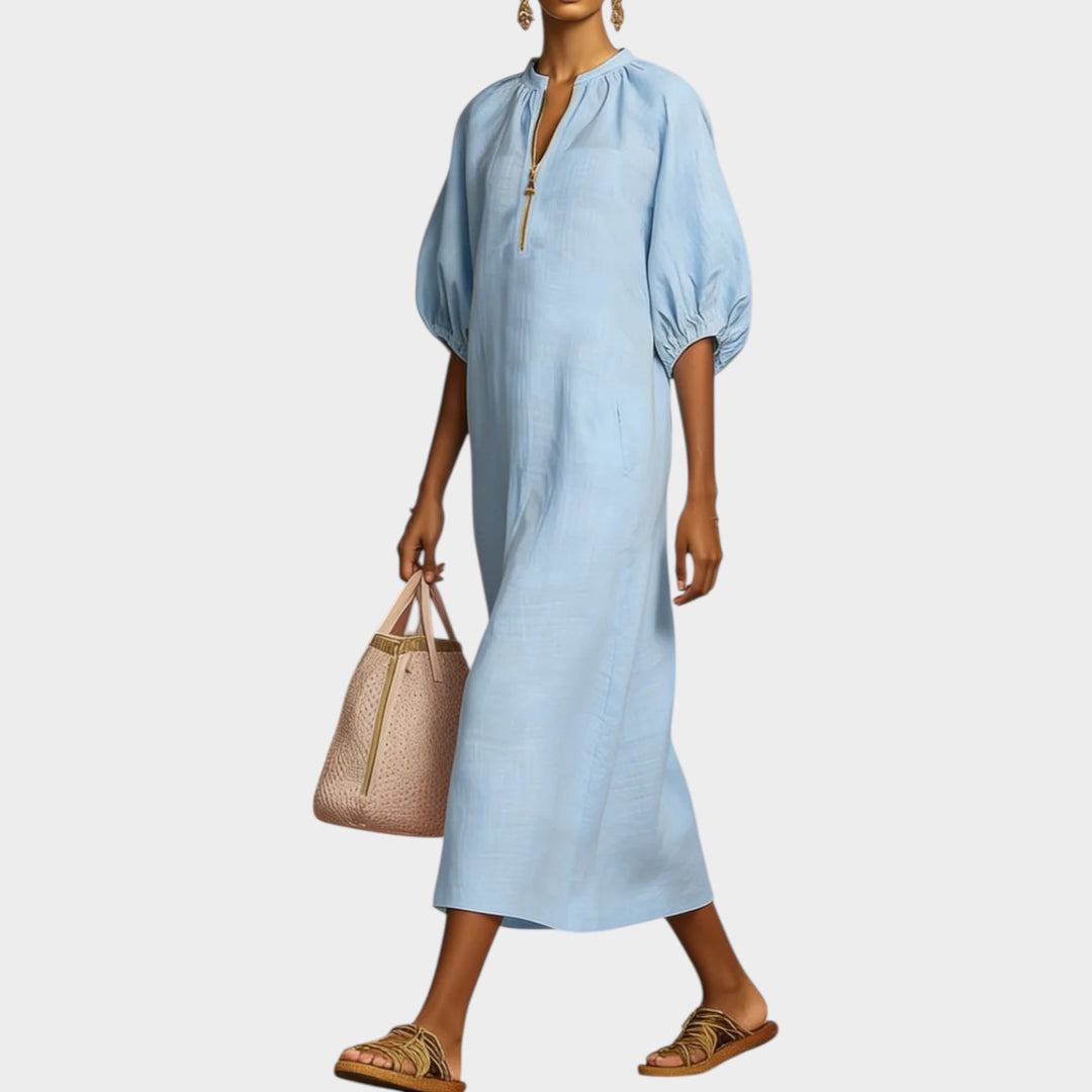 Relaxed Zip-Front Midi Dress