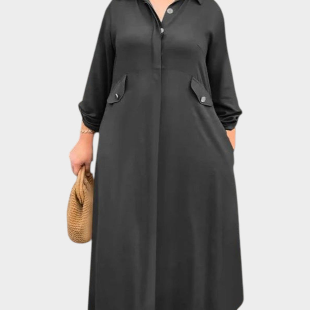 Relaxed Button-Down Midi Shirt Dress