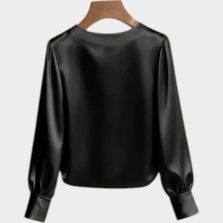Satin Pearl-Trim Blouse