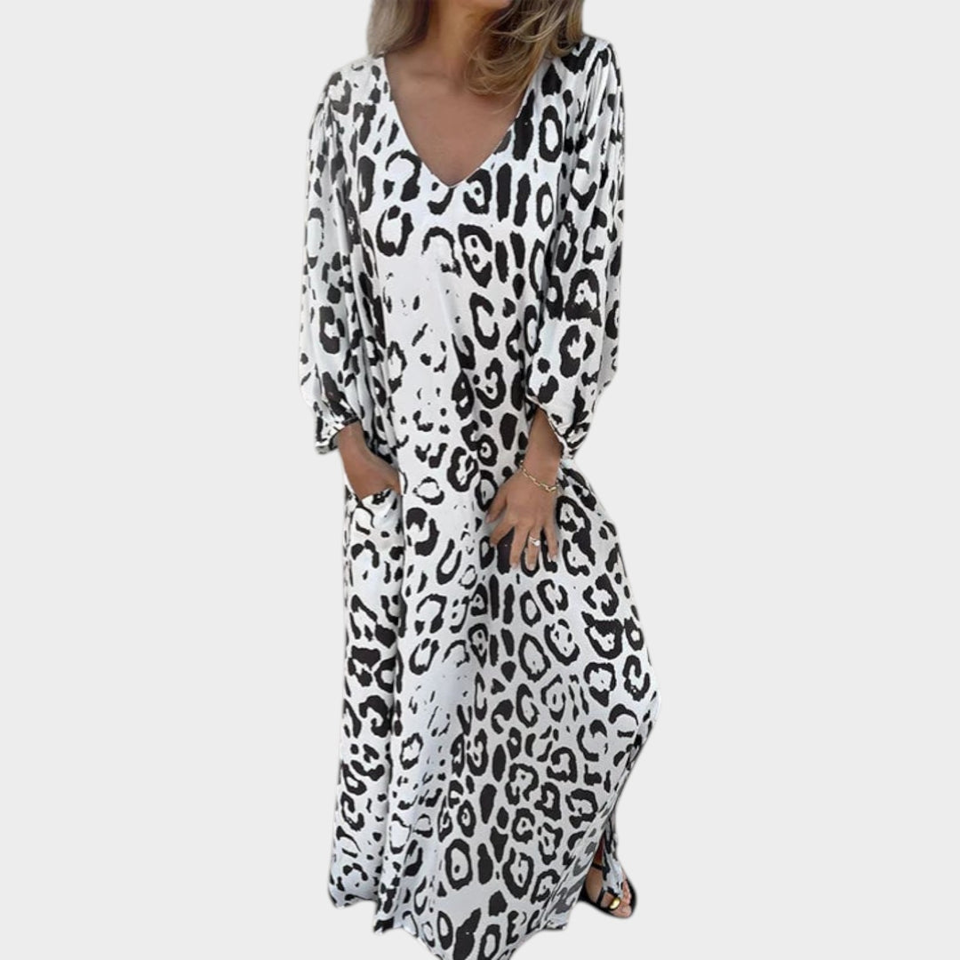 Animal Print V-Neck Maxi Dress