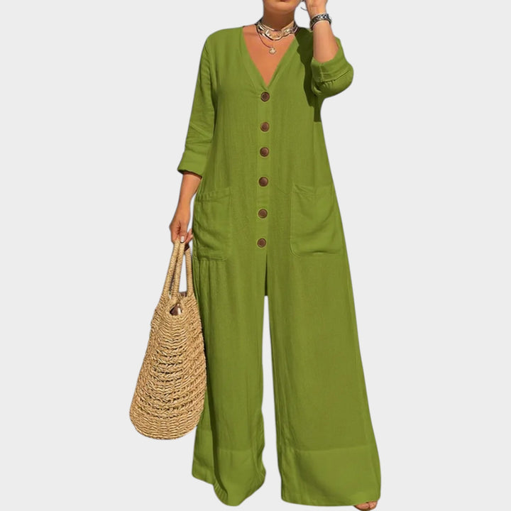 Relaxed Button-Front Wide-Leg Jumpsuit