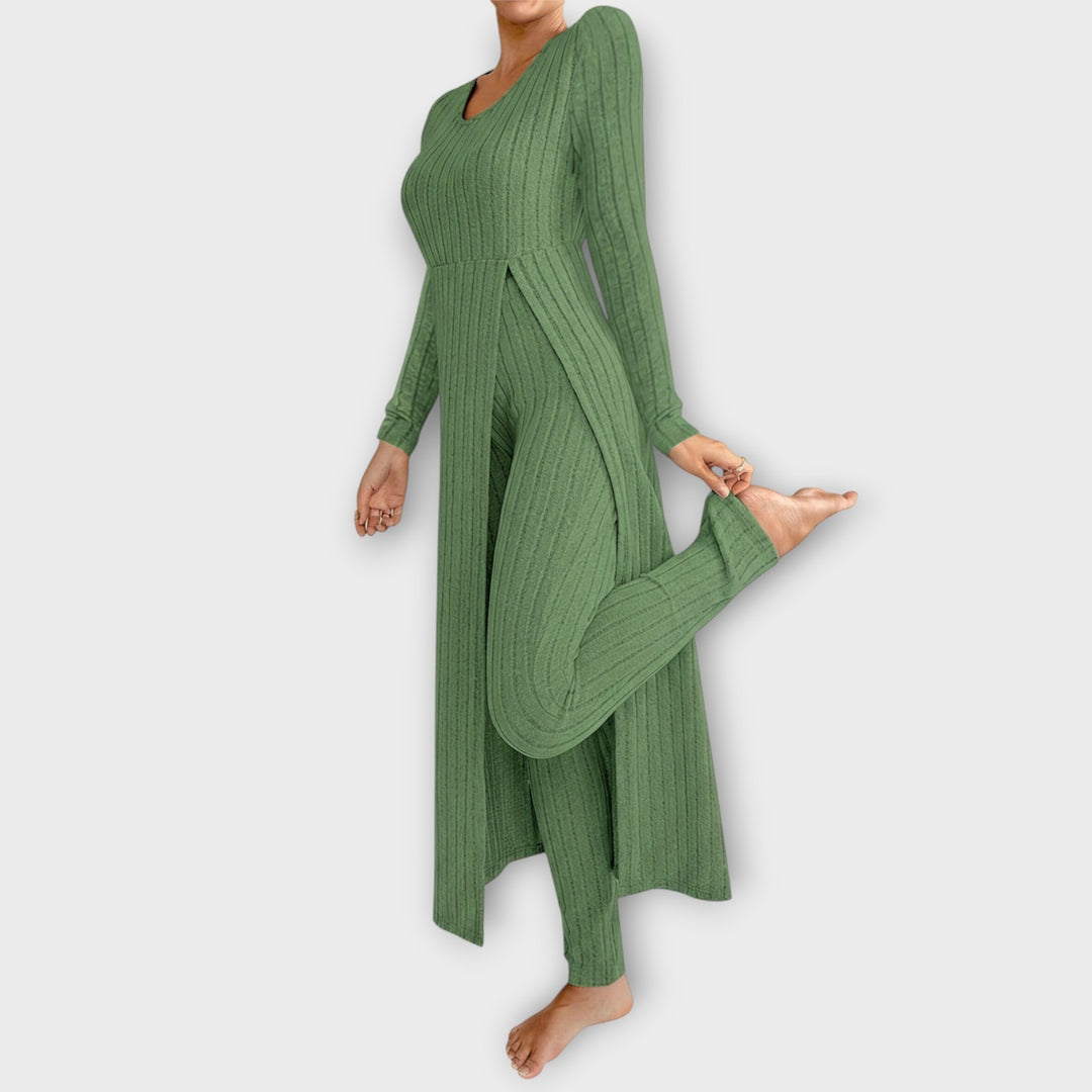 Elegant Ribbed Two-Piece Lounge Dress Set