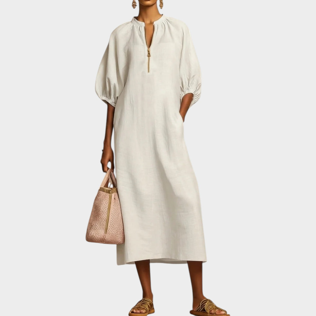 Relaxed Zip-Front Midi Dress
