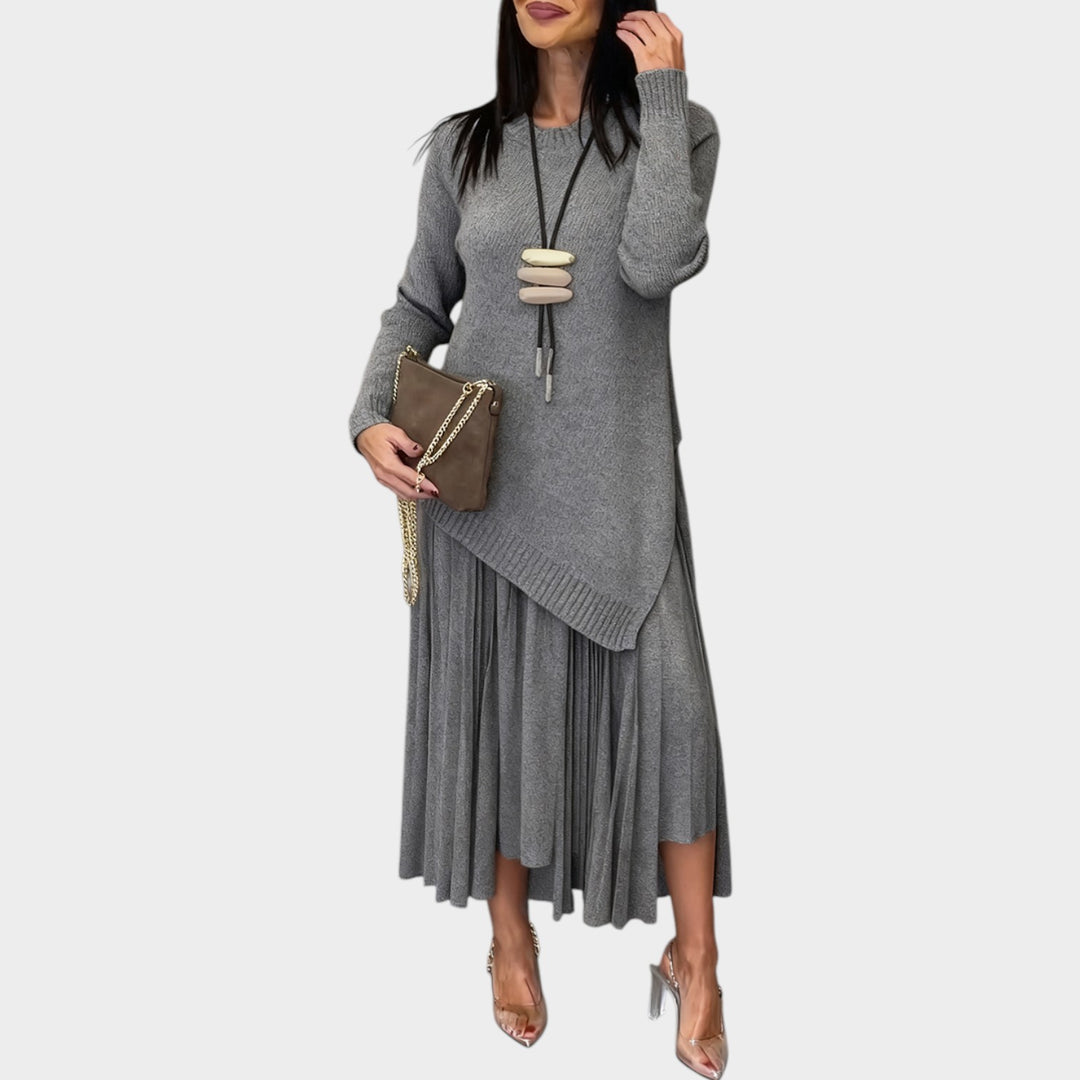 Asymmetric Knit & Pleated Midi Set
