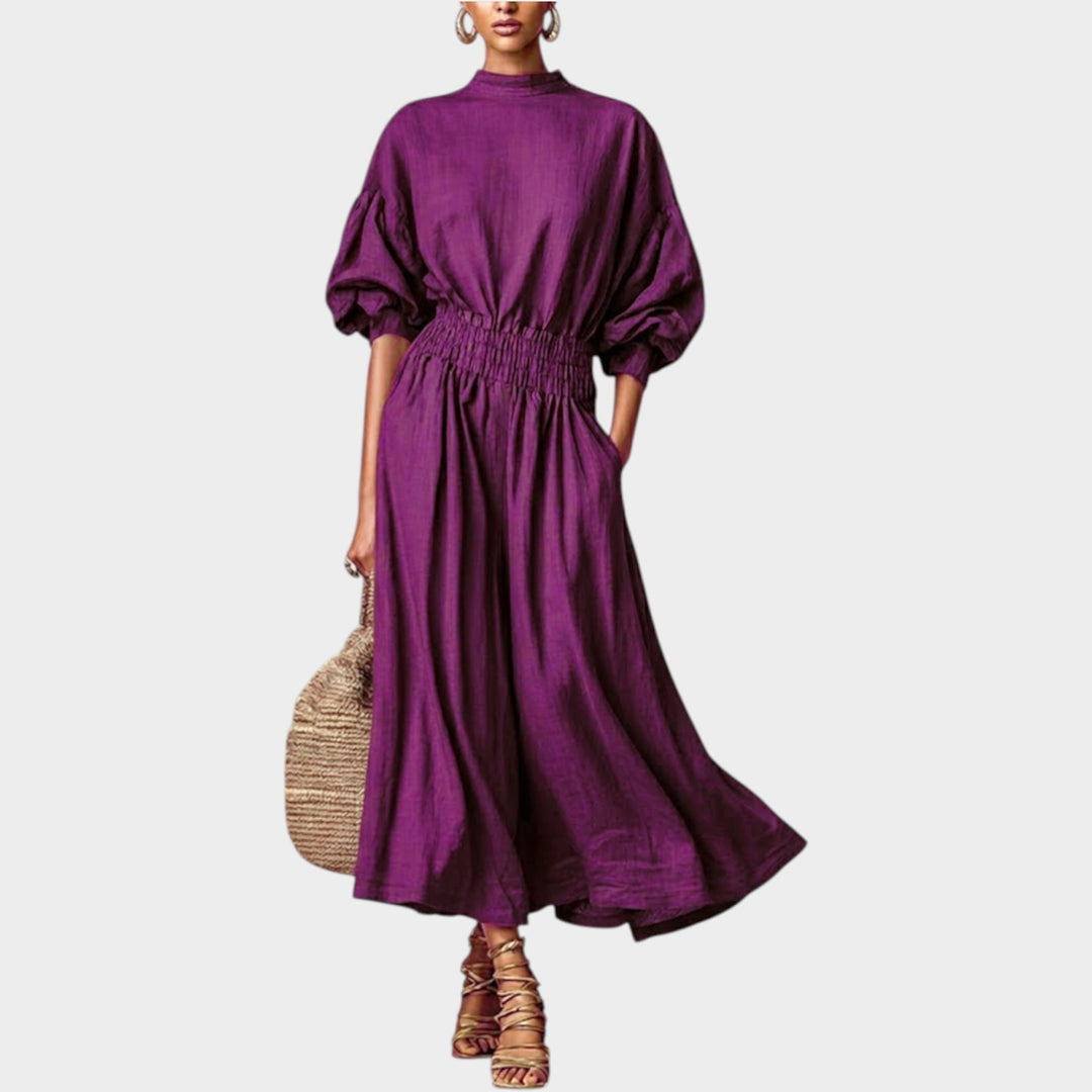 High-Neck Smocked Waist Maxi Dress