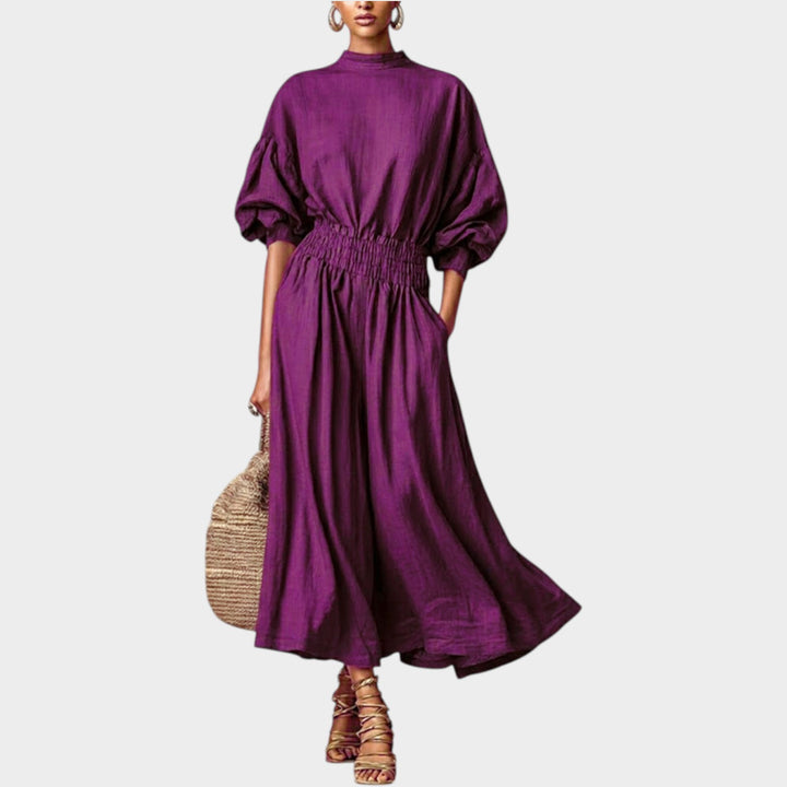 High-Neck Smocked Waist Maxi Dress