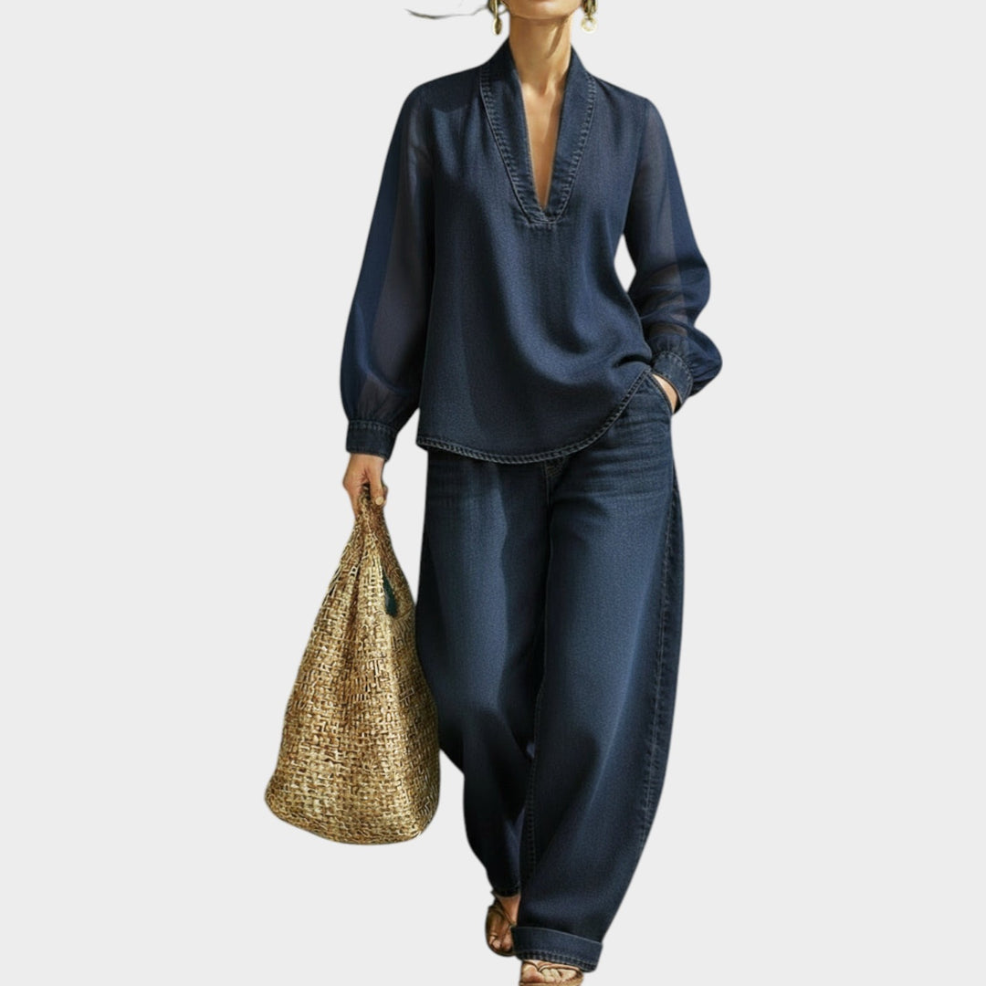 Modern V-Neck Denim Set