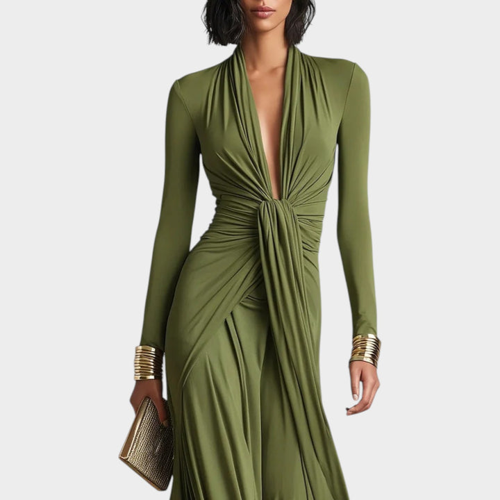 Deep Plunge Draped Maxi Dress