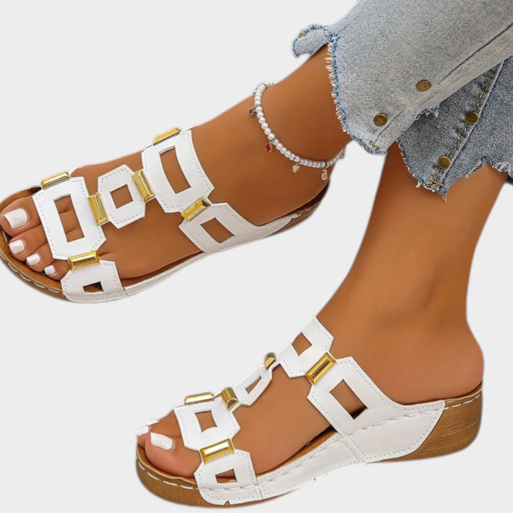Geometric Cutout Slip-On Sandals