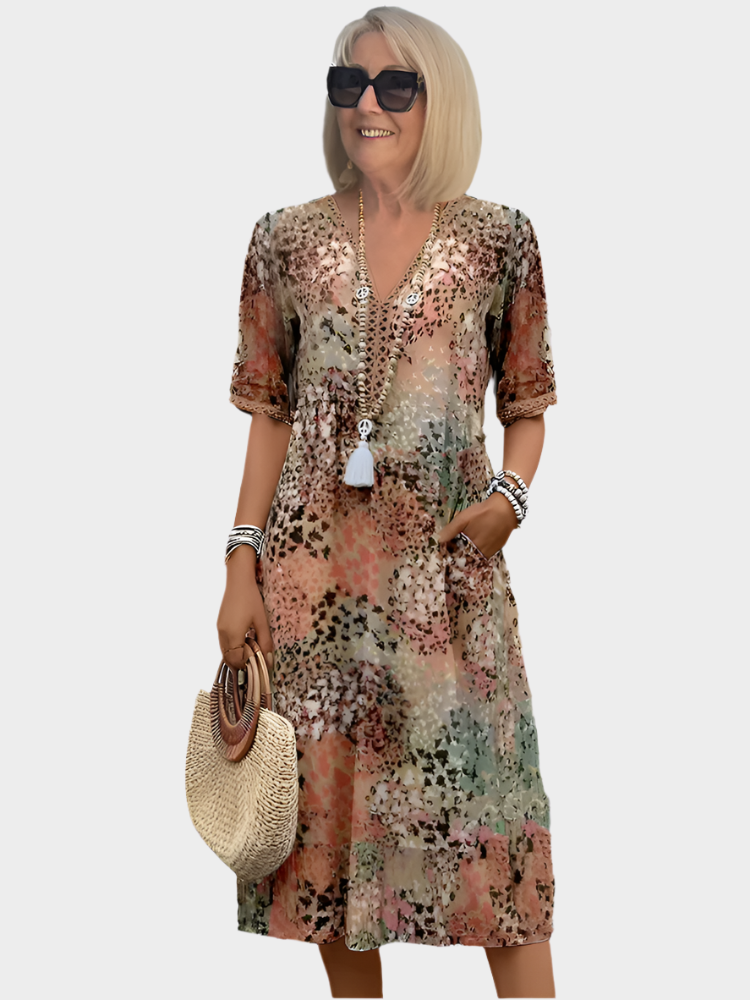 Vibrant Midi Dress with Pockets