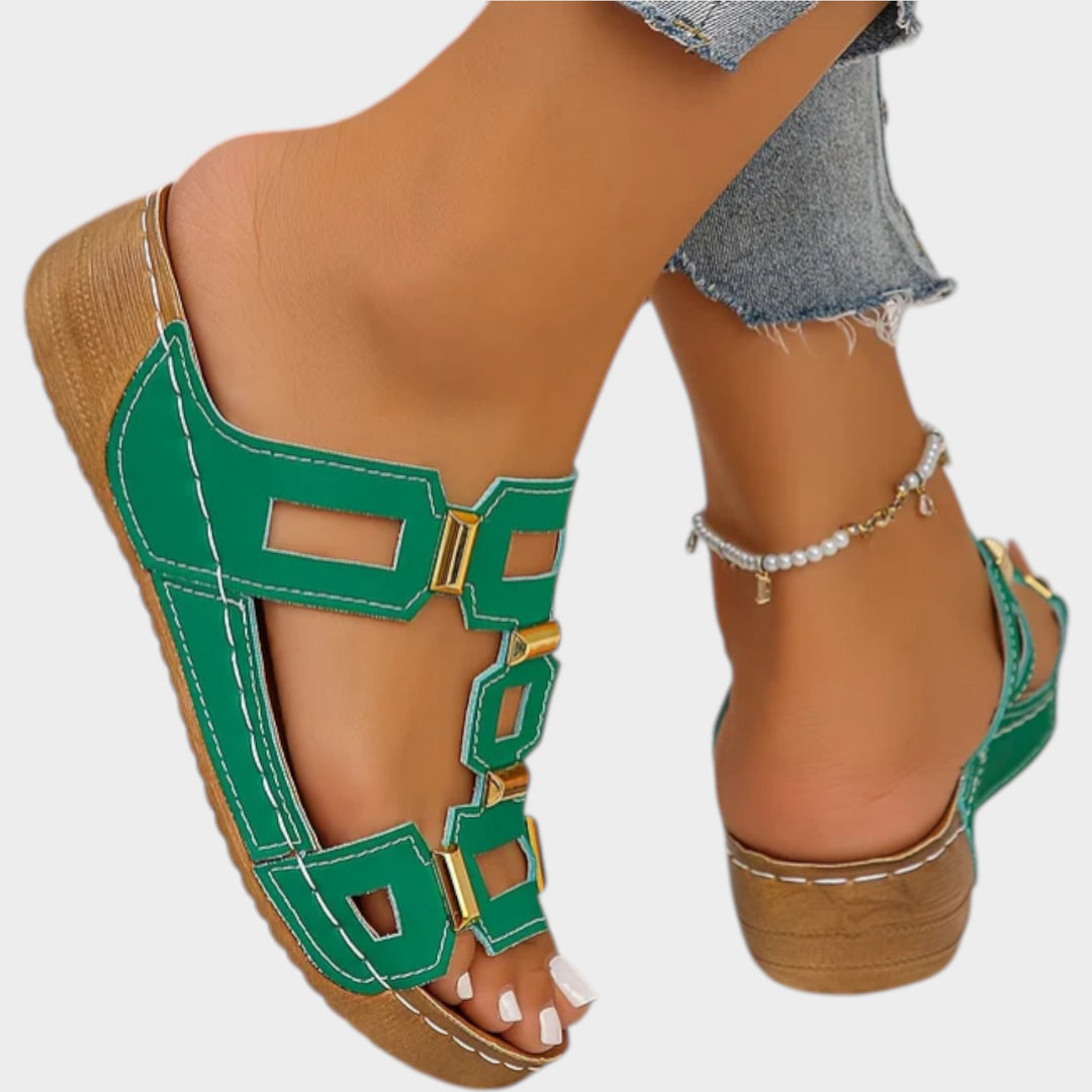 Geometric Cutout Slip-On Sandals