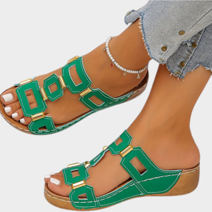 Geometric Cutout Slip-On Sandals