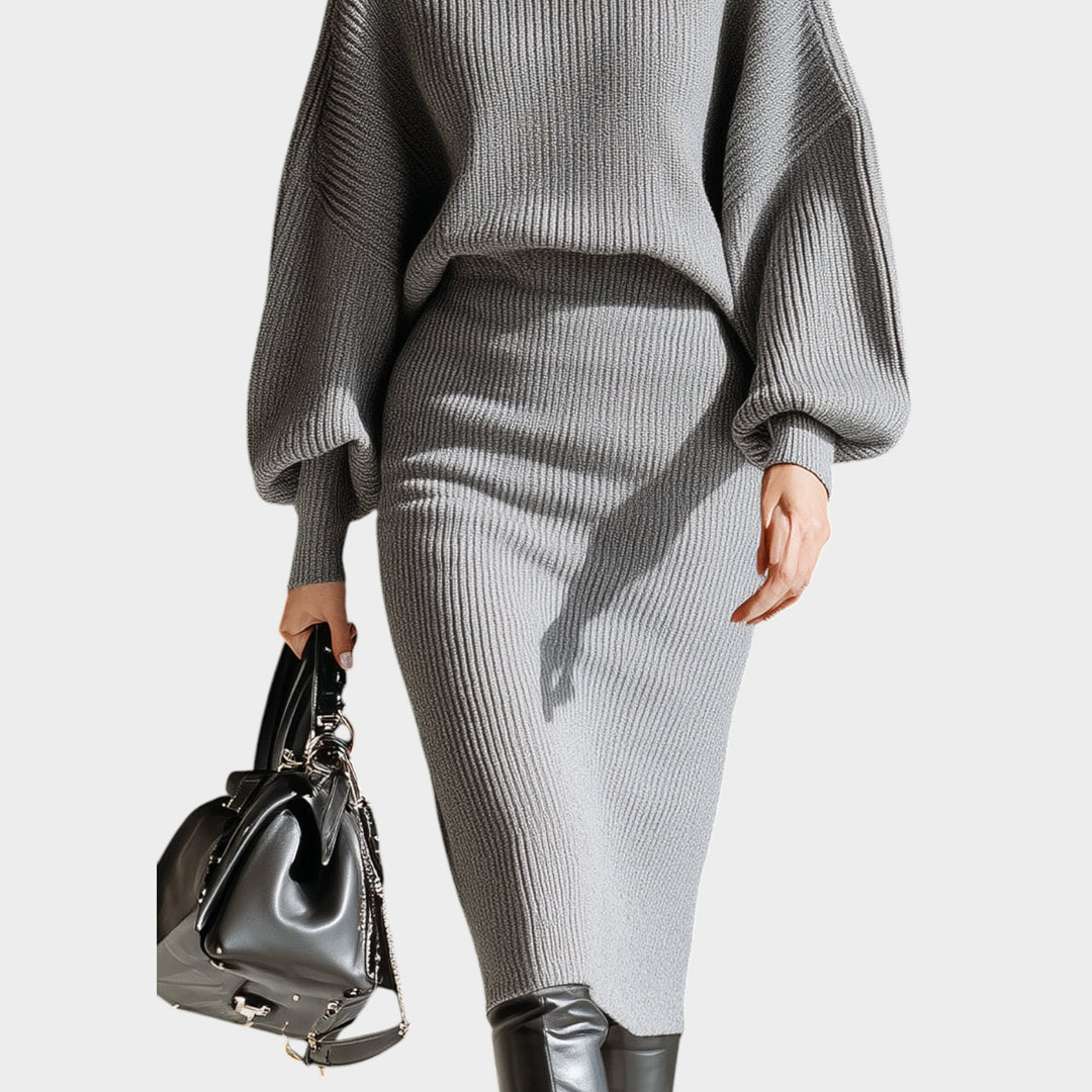 Ribbed Knit Turtleneck Midi Dress