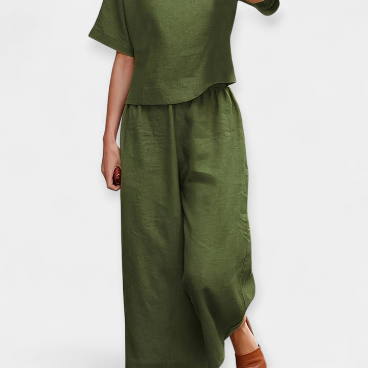 Airy Pants Set with Short-Sleeve Top