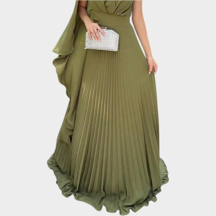 One-Shoulder Pleated Maxi Gown
