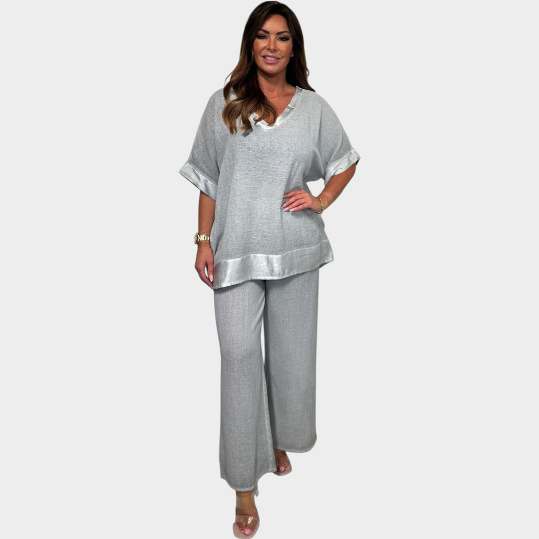 Relaxed V-Neck Two-Piece Set