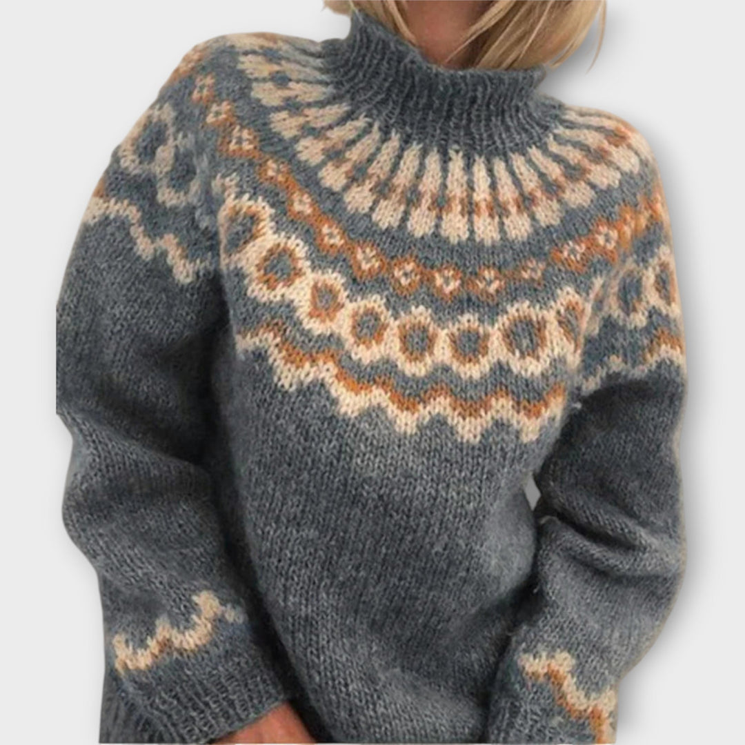 Knitted Sweater with Design on the Collar