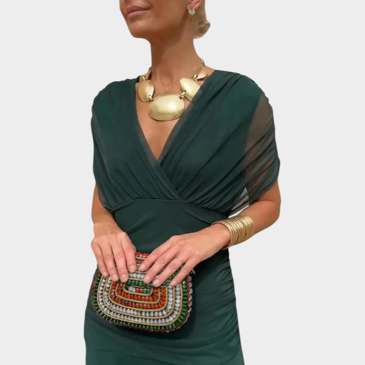 Off-Shoulder Ruched Midi Dress