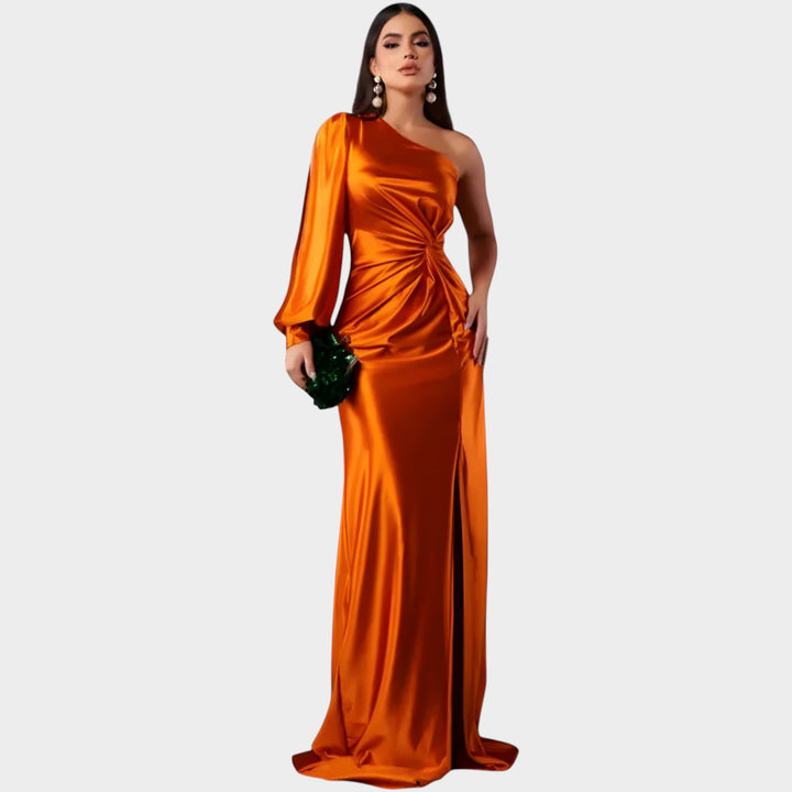 One-Shoulder Satin Evening Gown