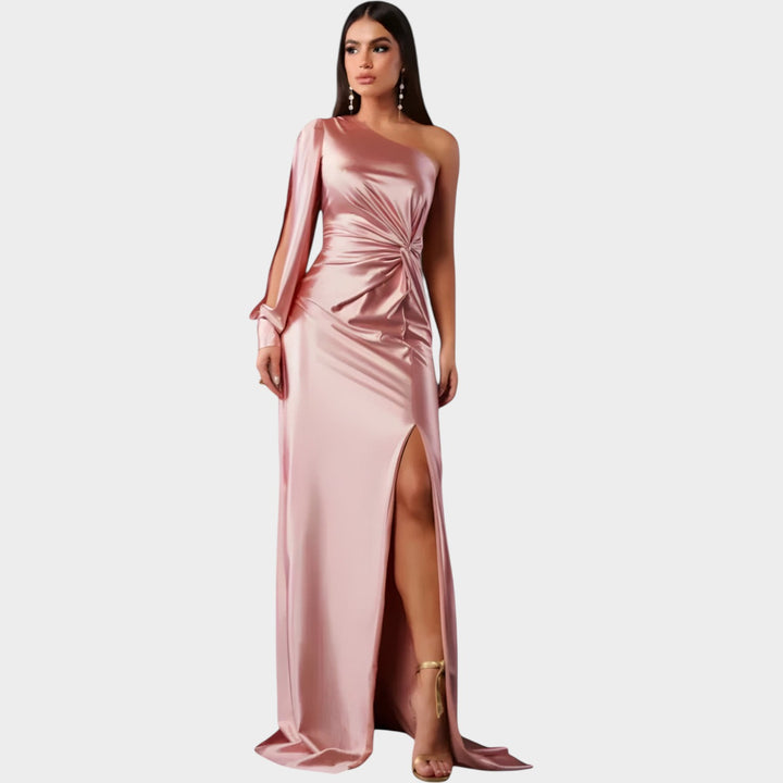 One-Shoulder Satin Evening Gown