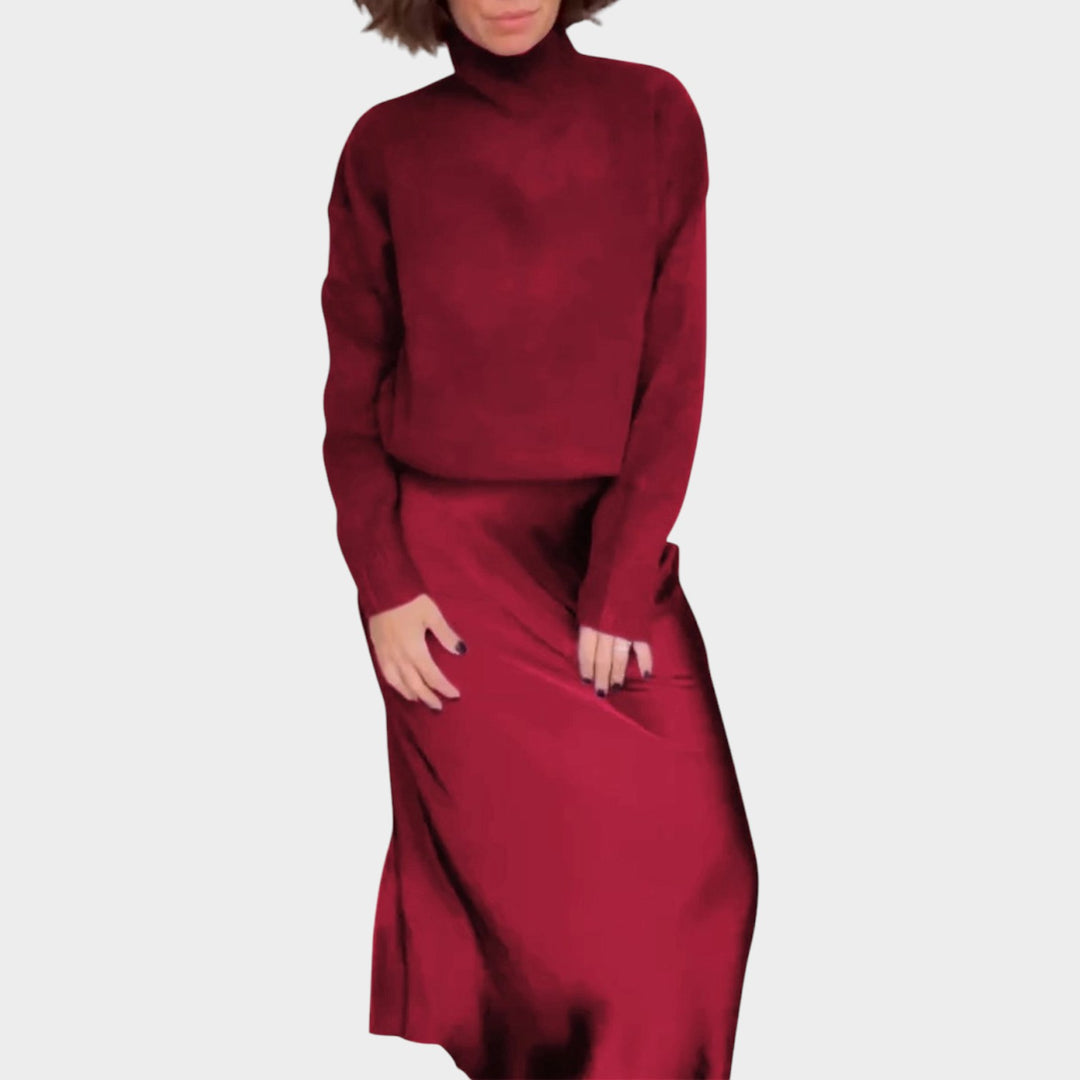 Elegant Knit & Satin Skirt Set