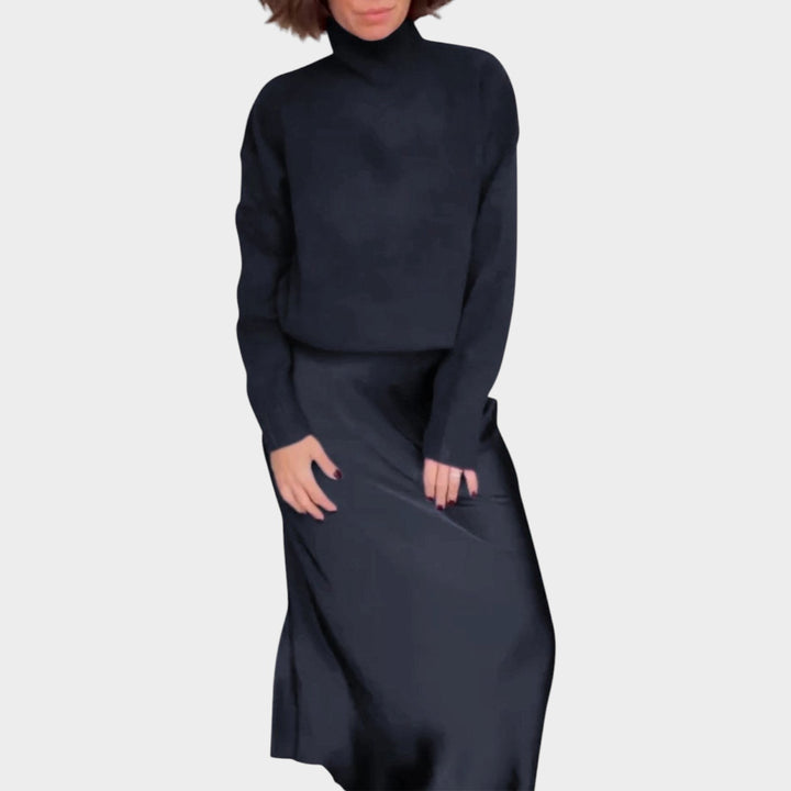 Elegant Knit & Satin Skirt Set