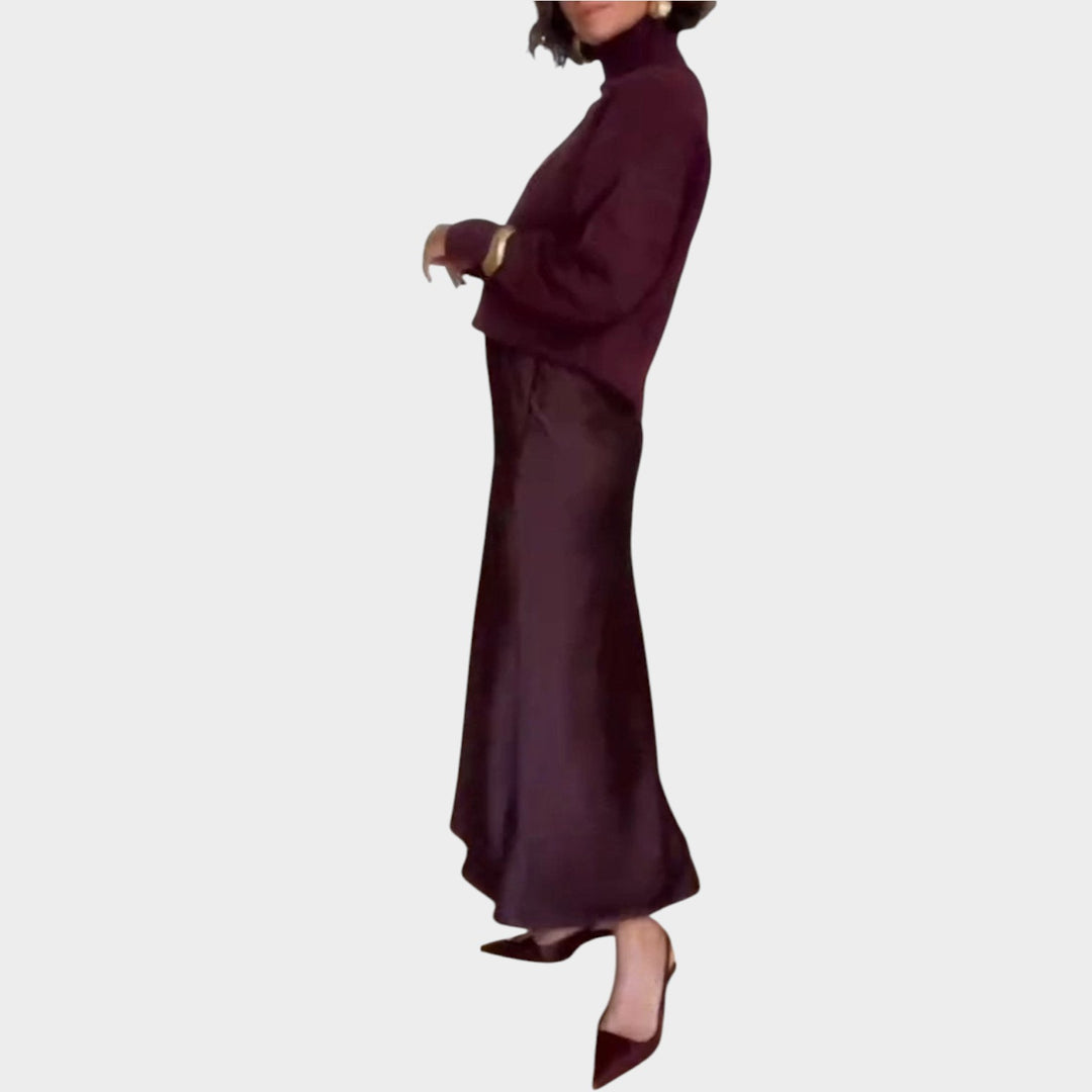 Elegant Knit & Satin Skirt Set