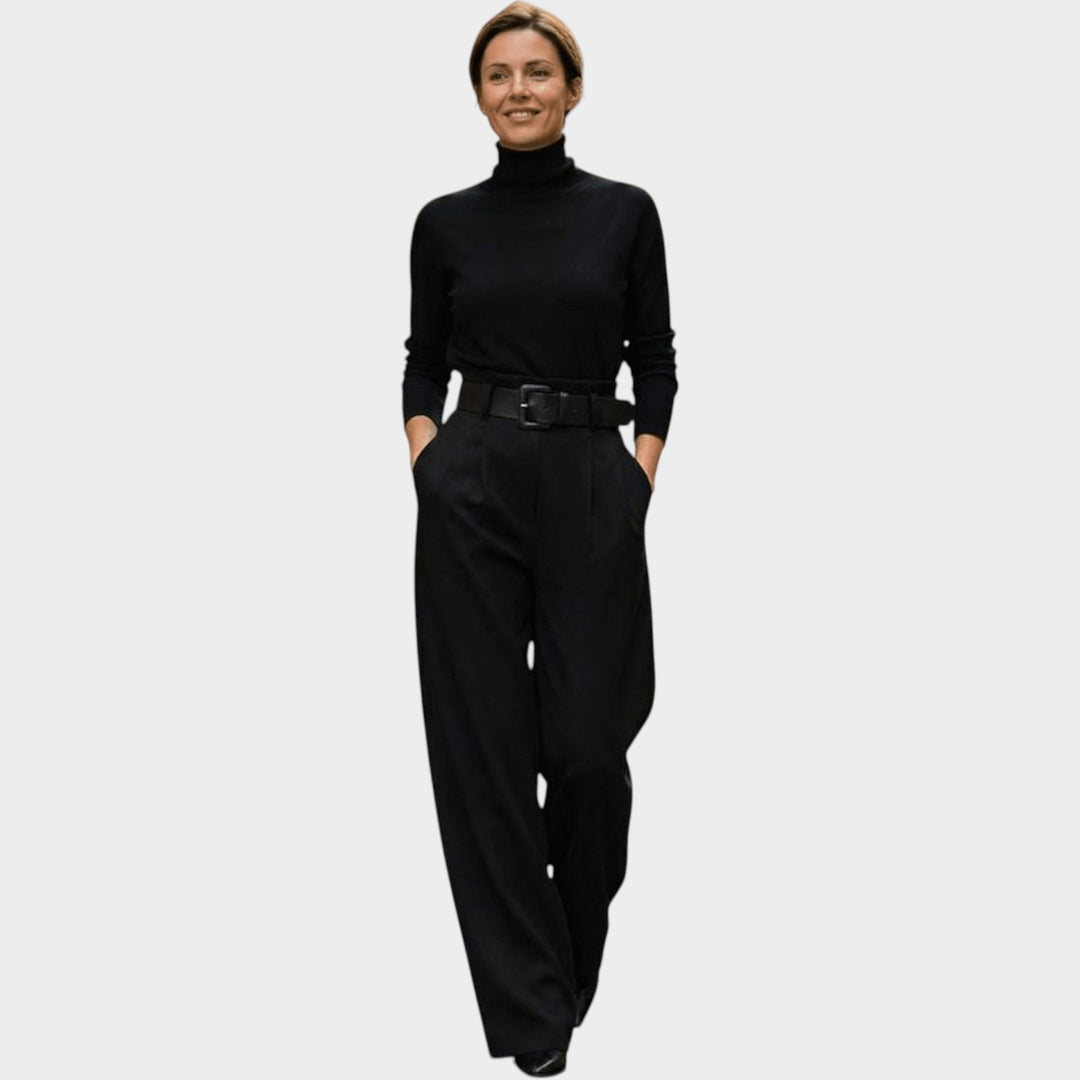 High‑Neck Belted Two‑Piece Set