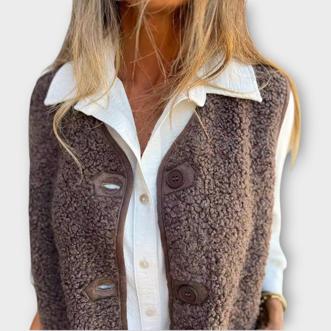 Cozy Button-Front Sherpa Vest