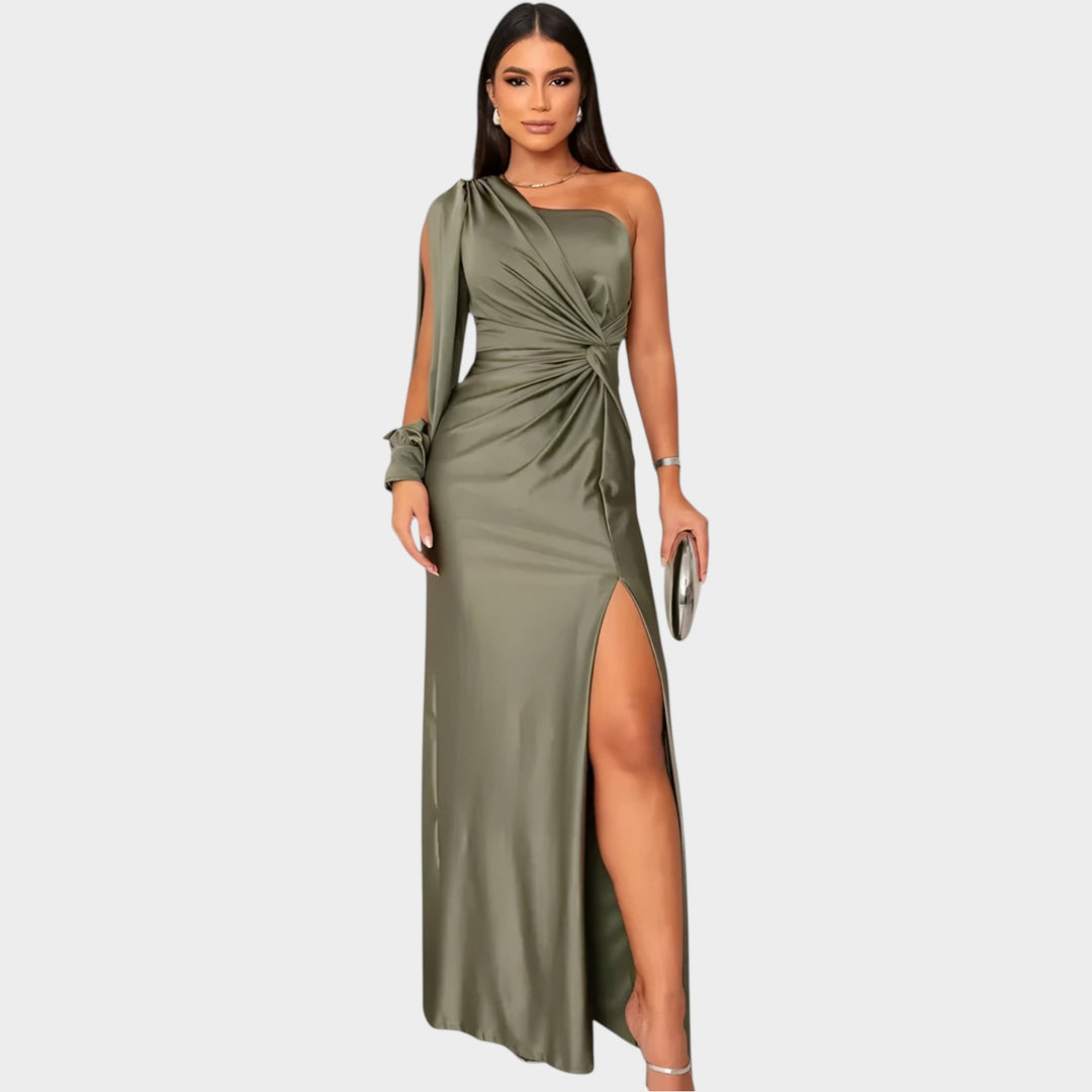 One-Shoulder Satin Evening Gown