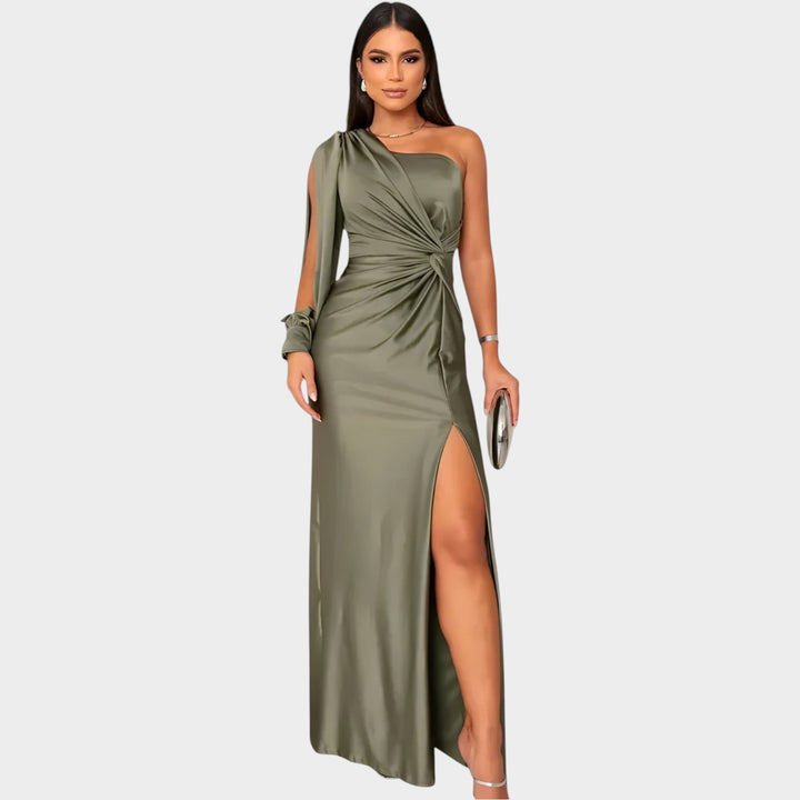 One-Shoulder Satin Evening Gown